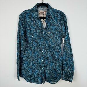 Rafter C Pro Flex Performance Blue Paisley Pearl Snap Button Down Western Rodeo